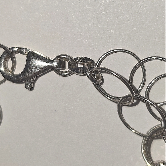 Sterling Silver Circle Link Bracelet Diamond Cut Chain Lobster Clasp 7.5 Inches - Picture 3 of 4